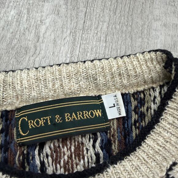 Vintage Croft & Barrow Sweater Men's Large Geometric Knit 90s Cosby Biggie USA - Picture 4 of 8